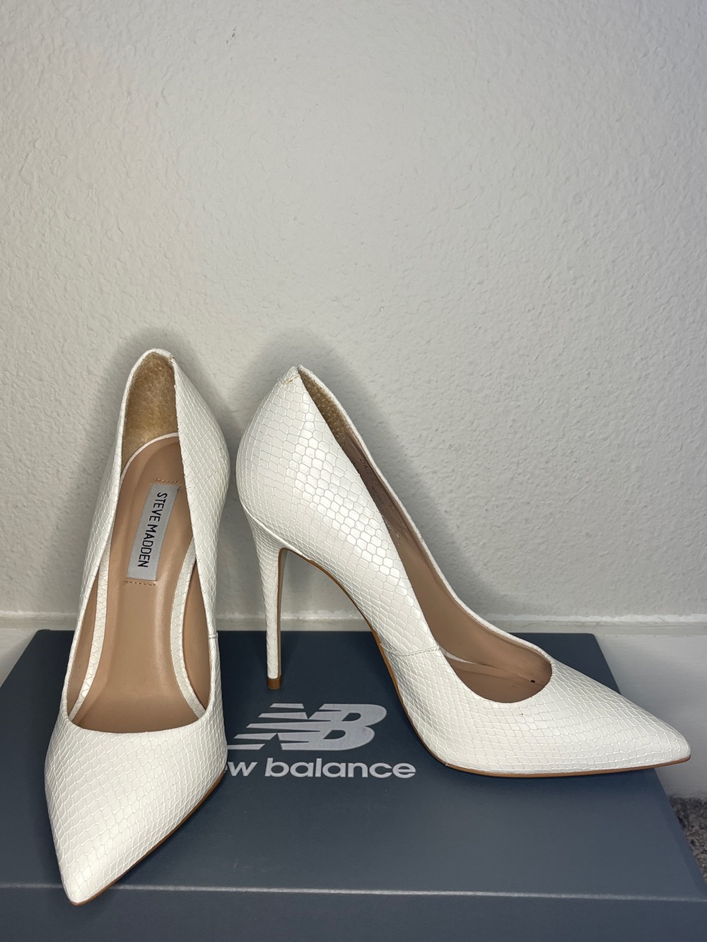 Steve Madden White Textured Pointed-Toe Stiletto Heels